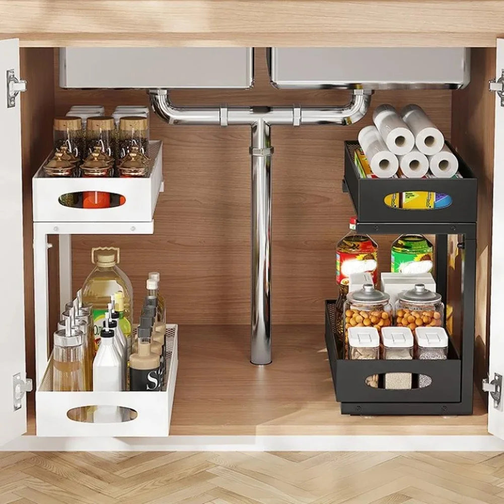 HiMISS 2 Tier Adjustable Under Sink Organizer With Sliding Drawer