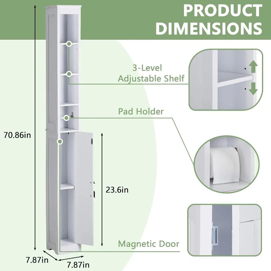 XIUWO Narrow Bathroom Storage Cabinet With Toilet Paper Holder