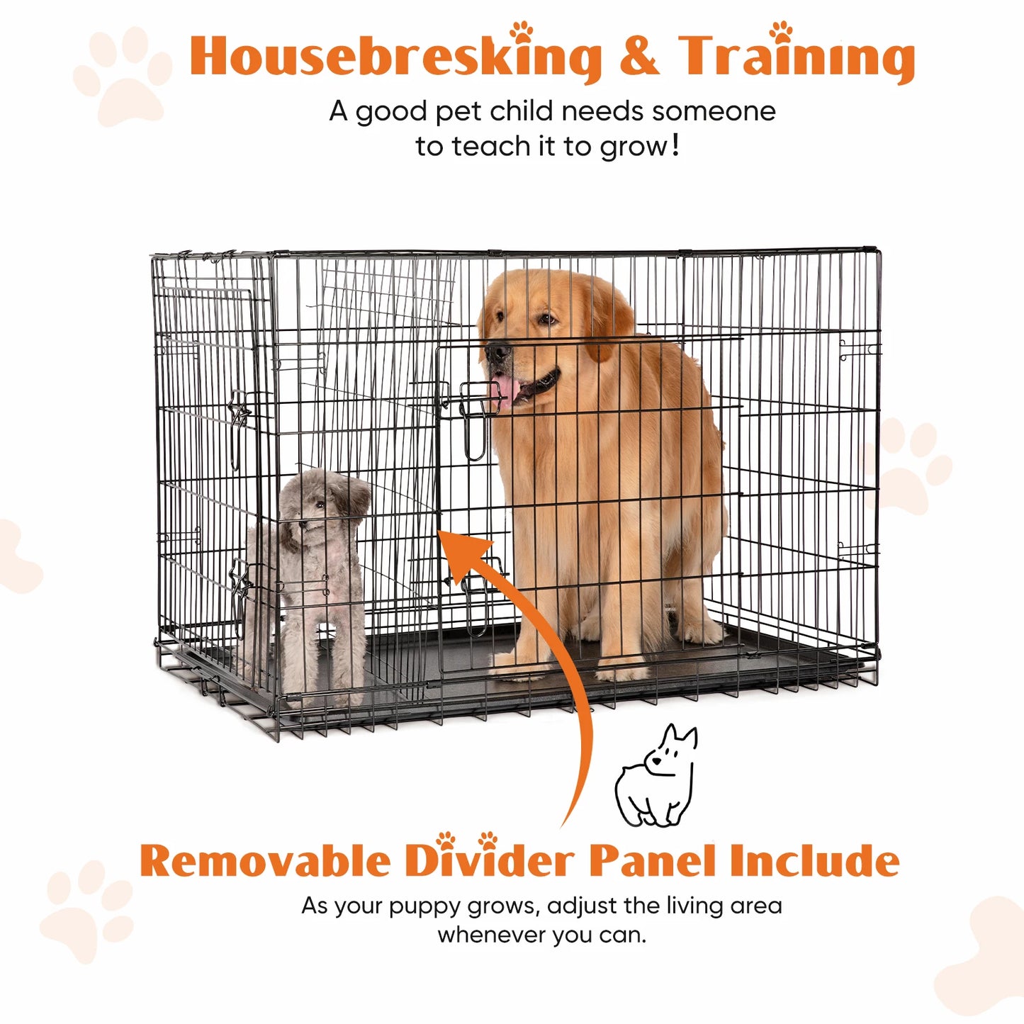 JHK Double Door Folding Metal Wire Dog Cage Pan Tray