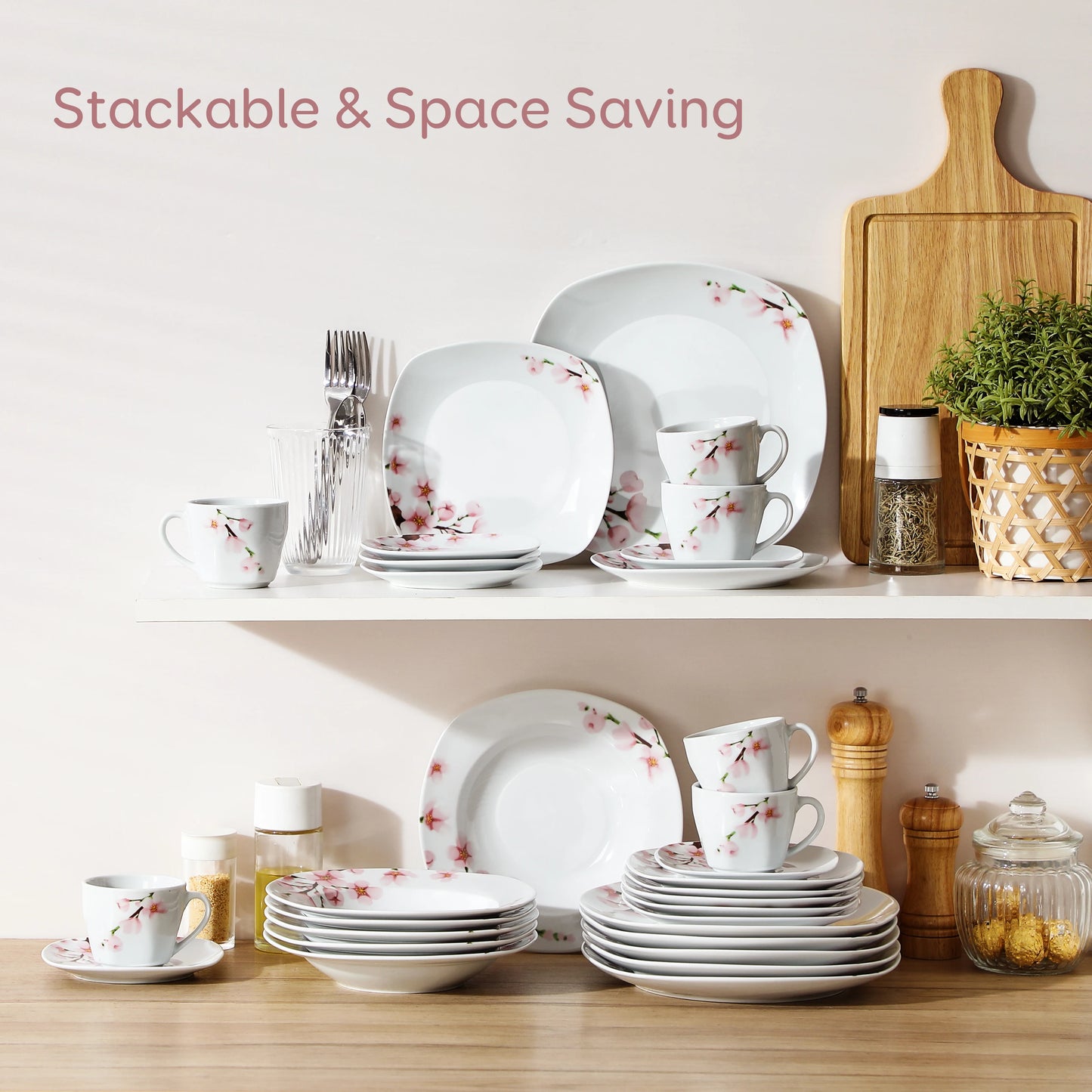 MALACASA Floral Porcelain Dinnerware Set Service For 6