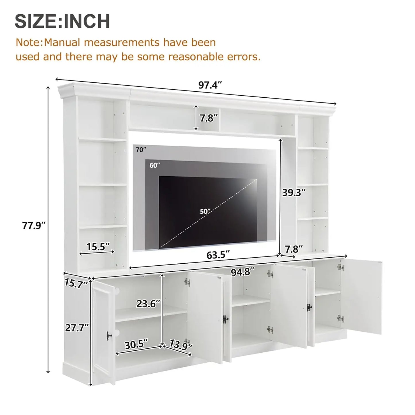 Modern 4 Piece Entertainment Center Wall Unit TV Stand Bookshelves