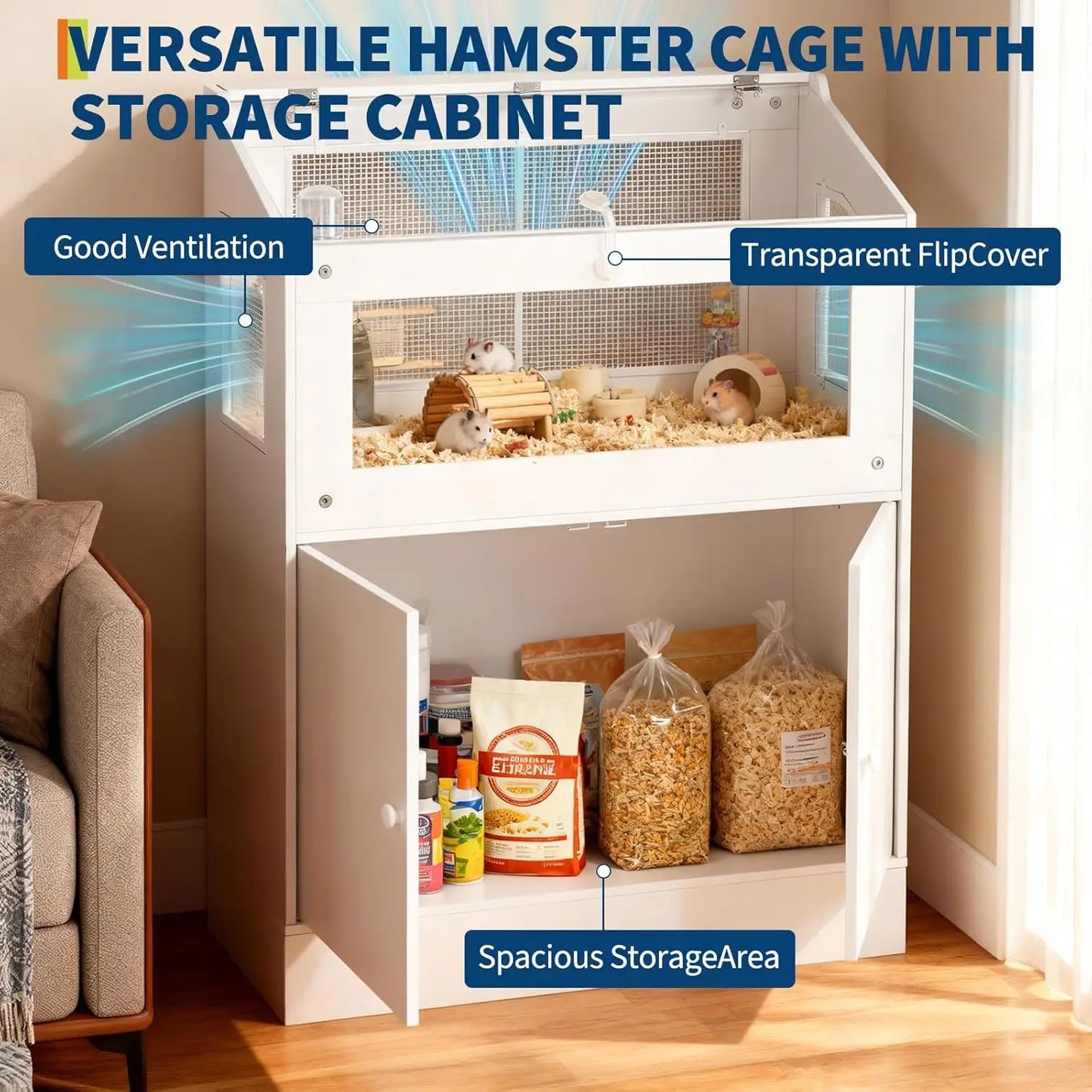 HiMISS Acrylic Pet Cage With Storage Cabinet Ventilated