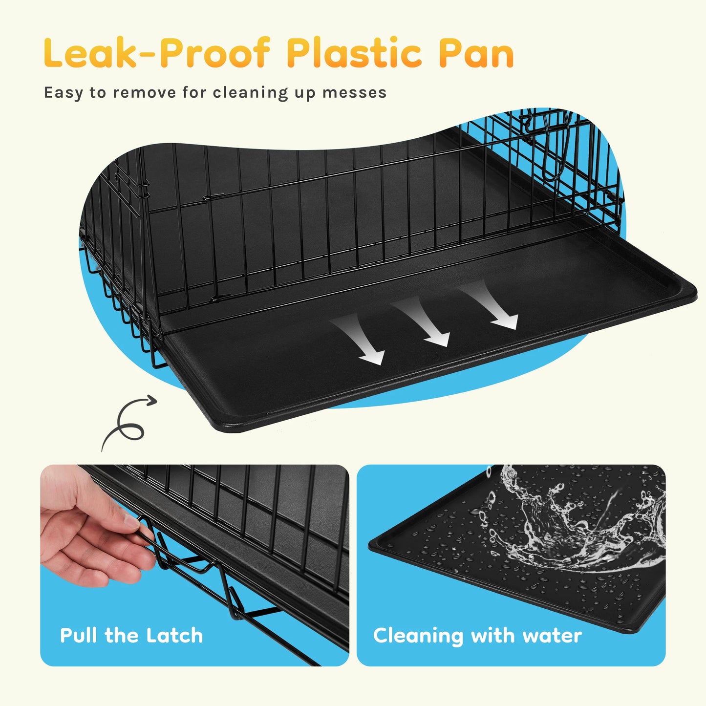 JHK Folding Metal Dog Cage With Leakproof Pan For Indoor Or Outdoor