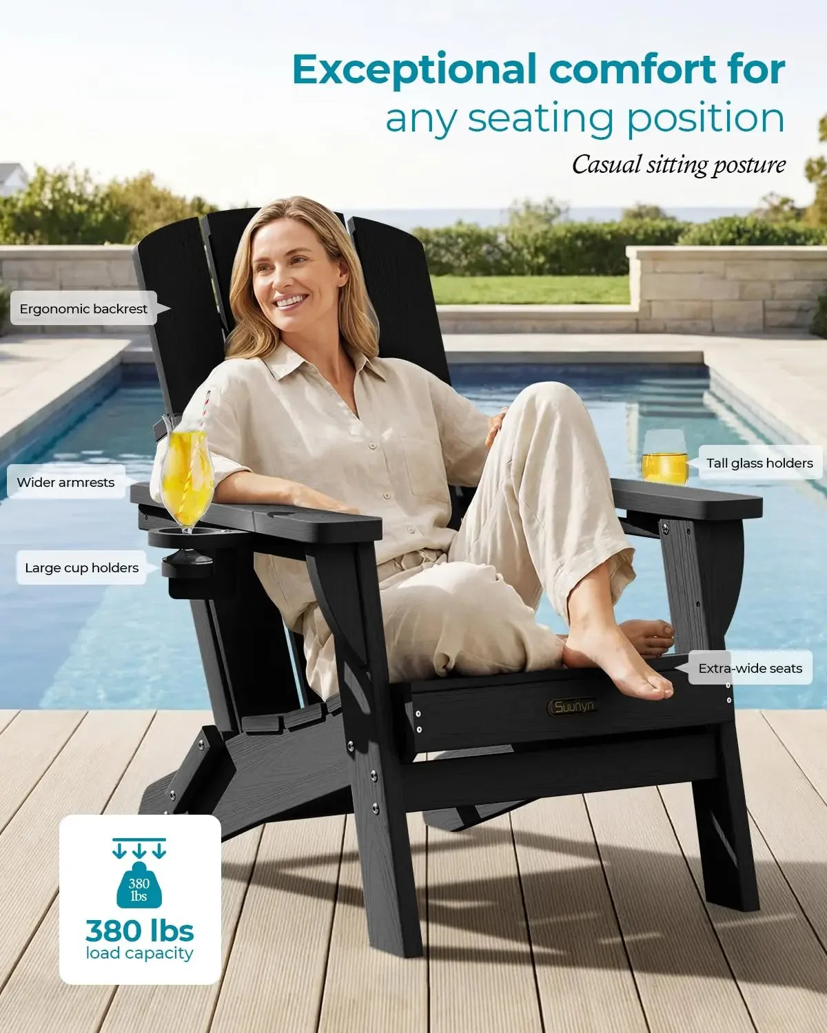 Folding Adirondack Chairs 4 Pack All Weather HDPE With Cupholders