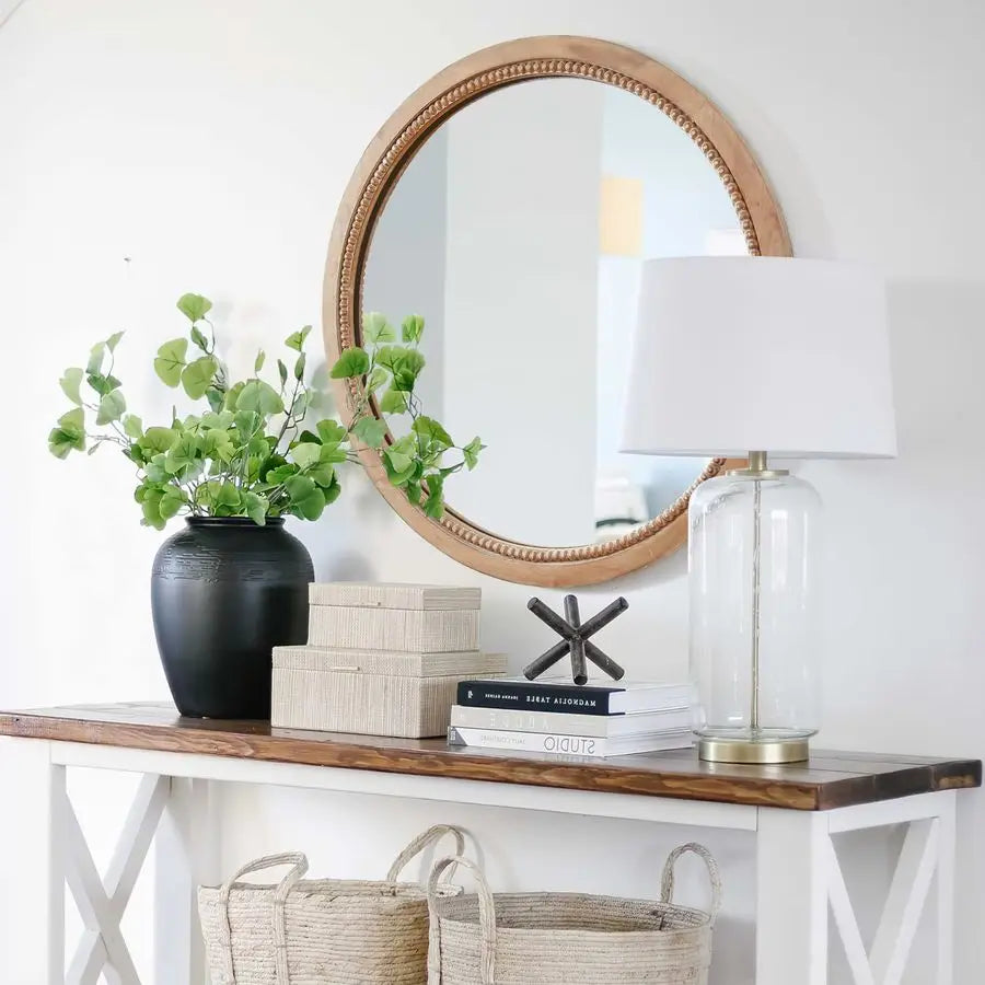 Round Wood Mirror Circle Rustic Farmhouse Natural Wooden Frame Boho