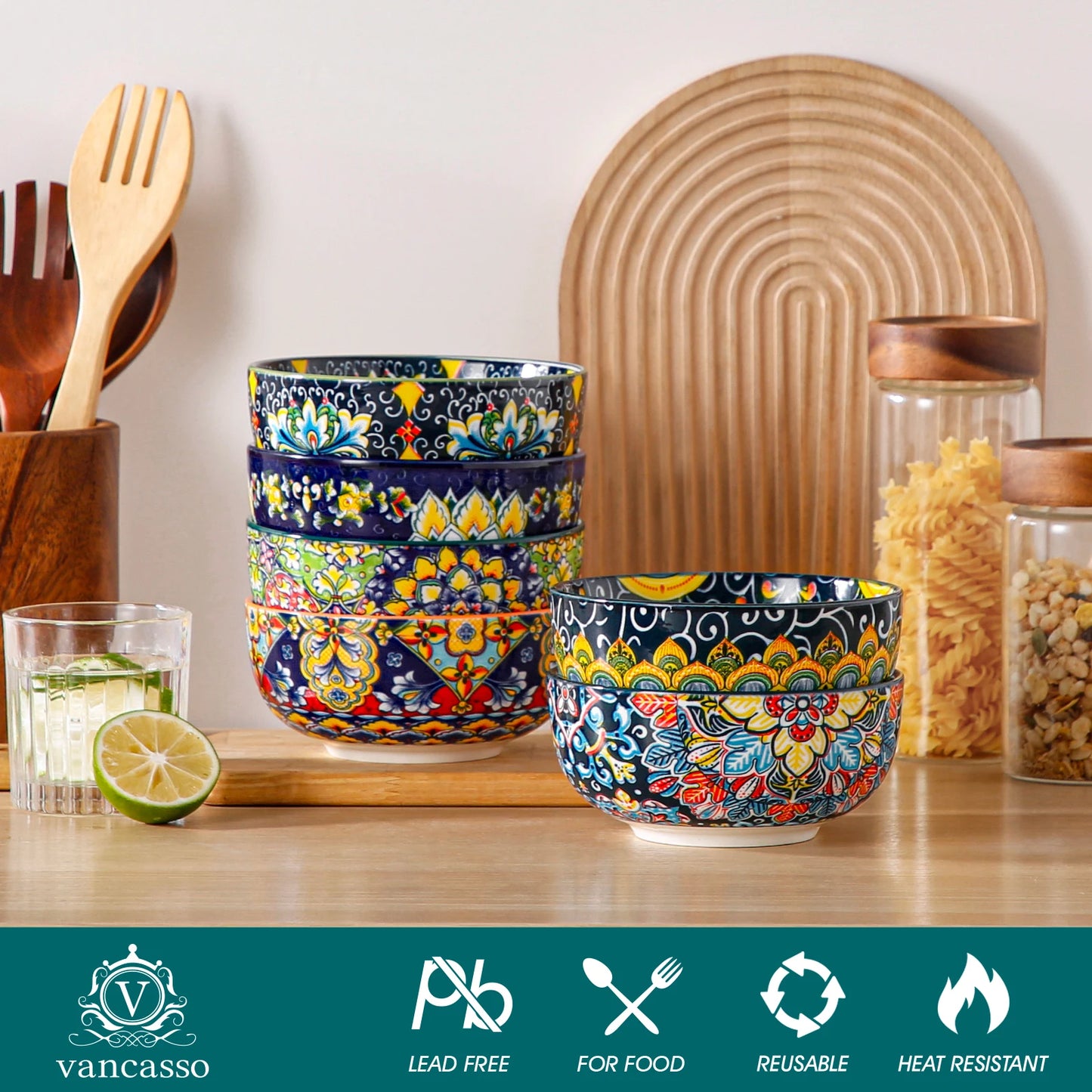 Malacasa Floral Bohemian Ceramic Porcelain Cereal Bowls Set
