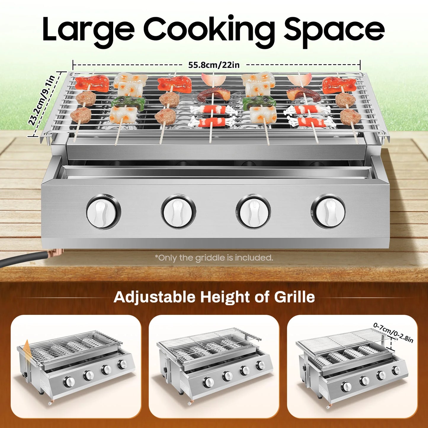 Four Burner Propane BBQ Grill Removable Smokeless Portable Outdoor Barbecue