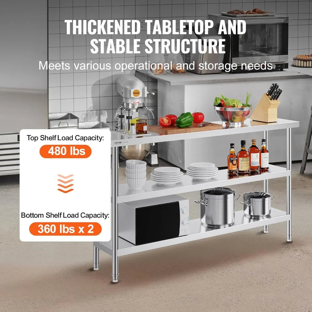 Commercial Stainless Steel Heavy Duty Work Table With Adjustable Shelves