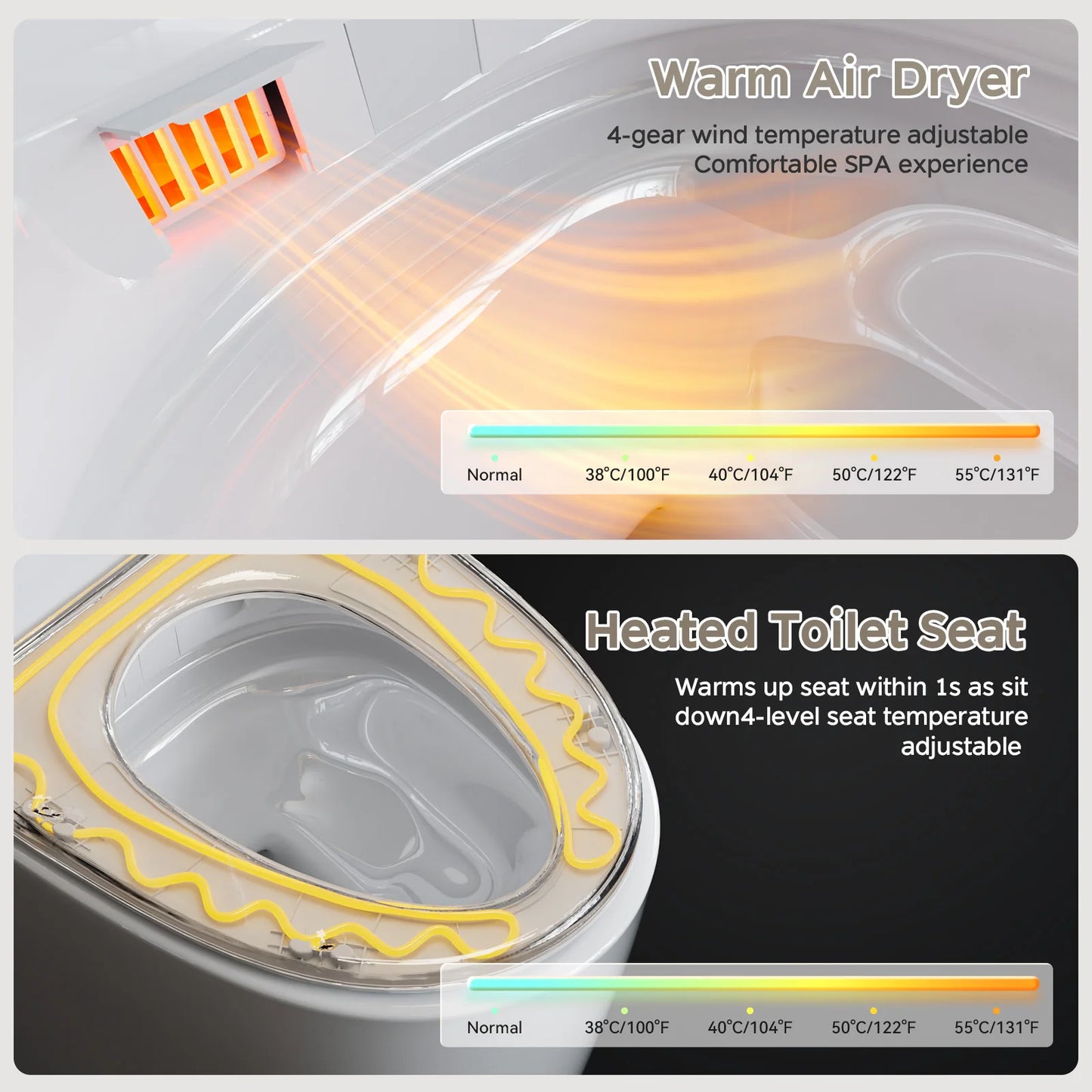 Smart Elongated Toilet With Built-In Bidet Warm Water And Dryer