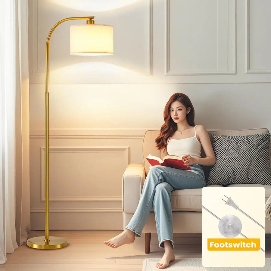 Modern Floor Lamp With Fabric Shade And 9W LED Bulb