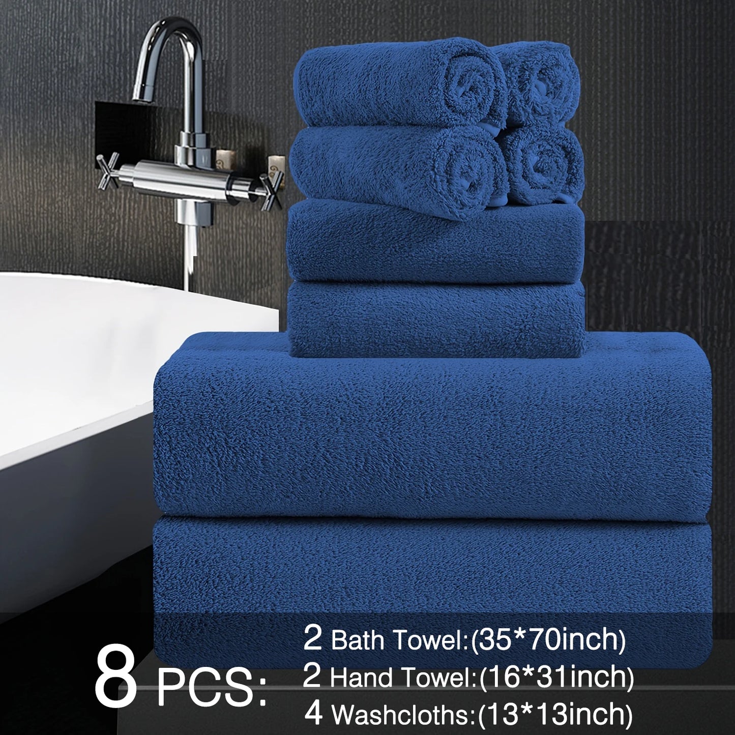 Belista Oversized Bath Towels Set Eight Piece Includes Towels Washcloths