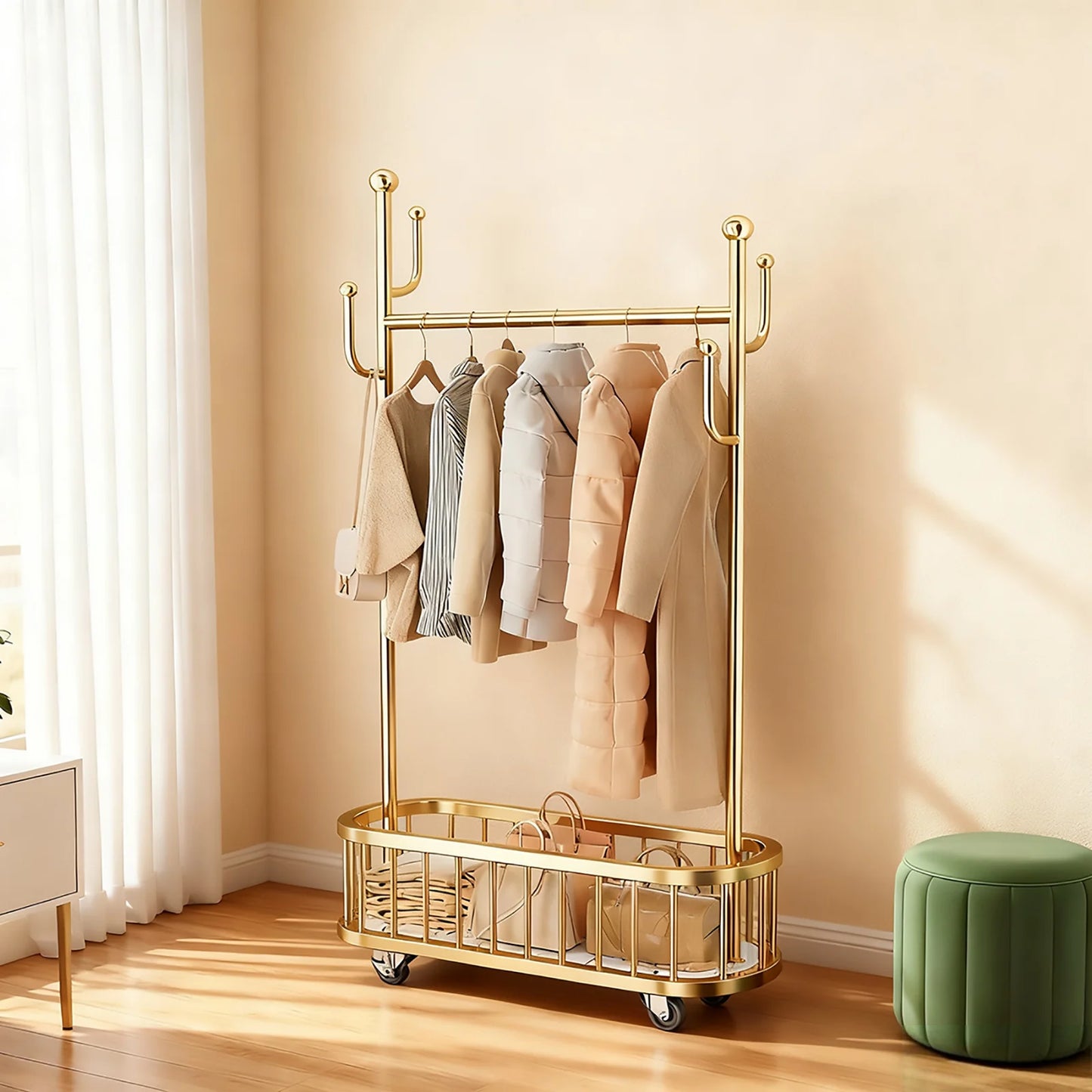TWISTER.CK Movable Clothes Rack With Storage Basket For Coats