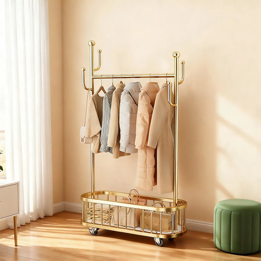 TWISTER.CK Movable Clothes Rack With Storage Basket For Coats