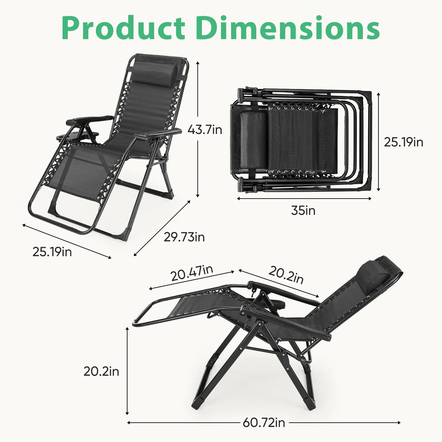 JHK Zero Gravity Recliner Folding Outdoor Lounge Chair With Cup Holder