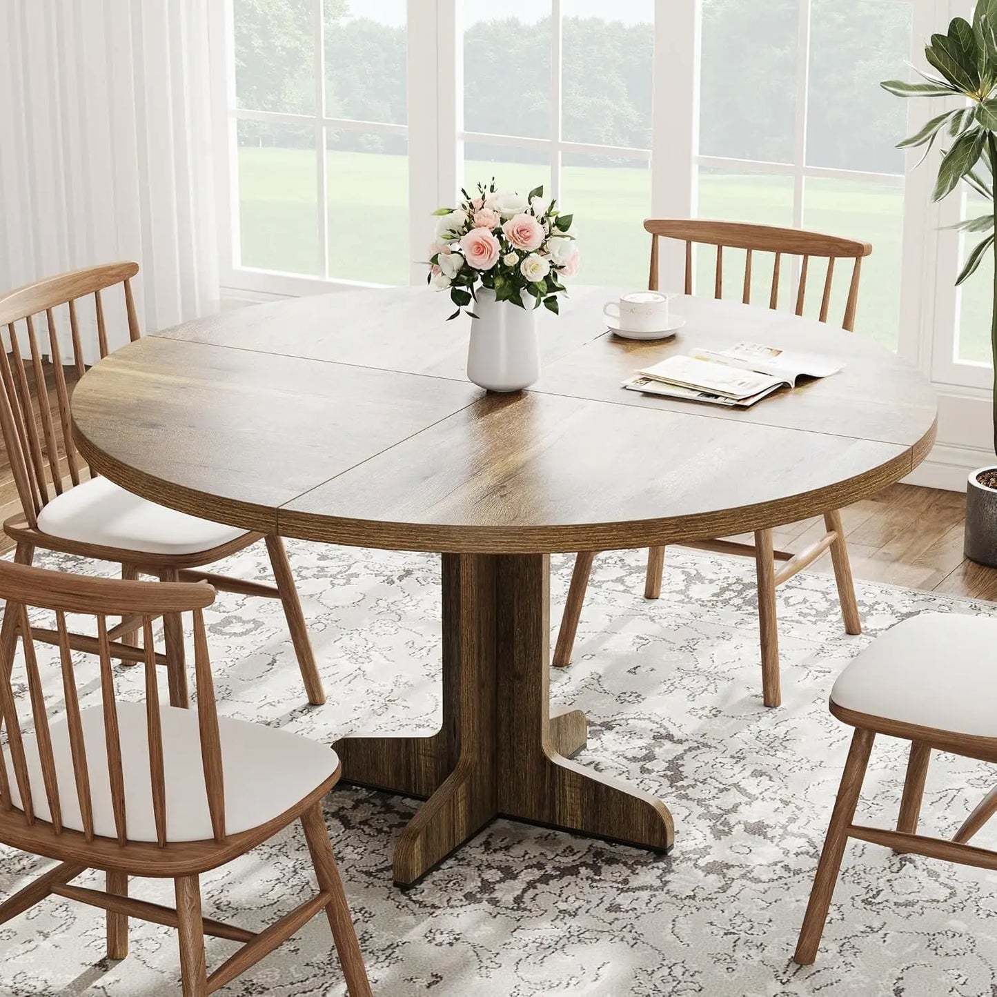 Studyset Round Dining Table For 4 Farmhouse Wood Top