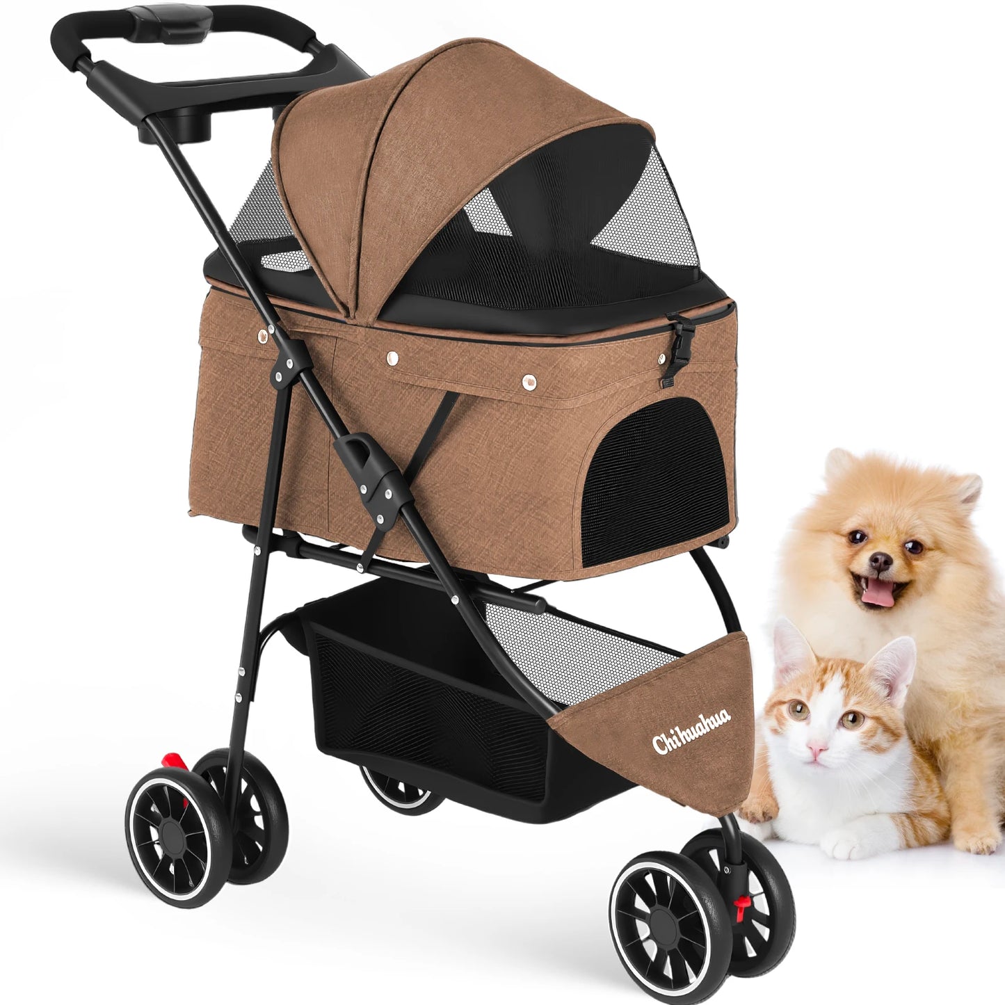 Chihuahua Foldable Pet Stroller for Cats and Dogs Three Wheels