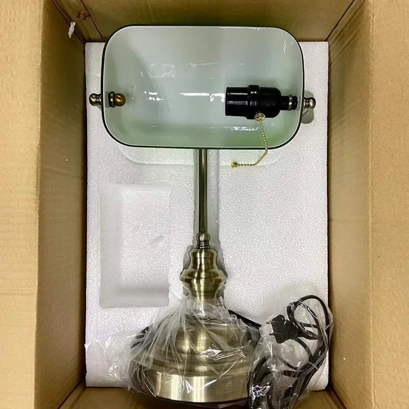 Newrays Desk Lamp Glass Banker Style Table Light Zipper Switch
