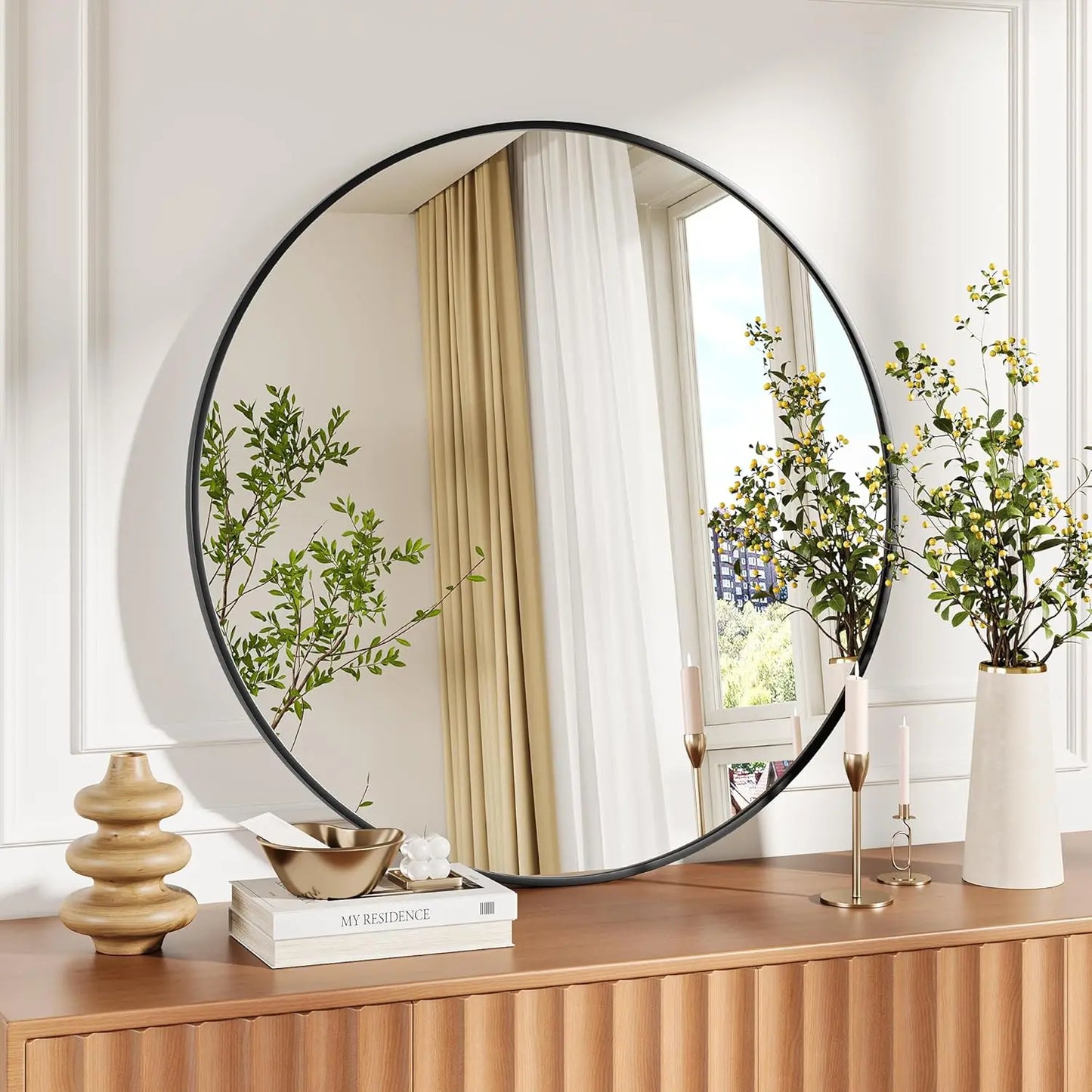 Round Wall Mirror With Metal Frame Distortion-Free For Any Room