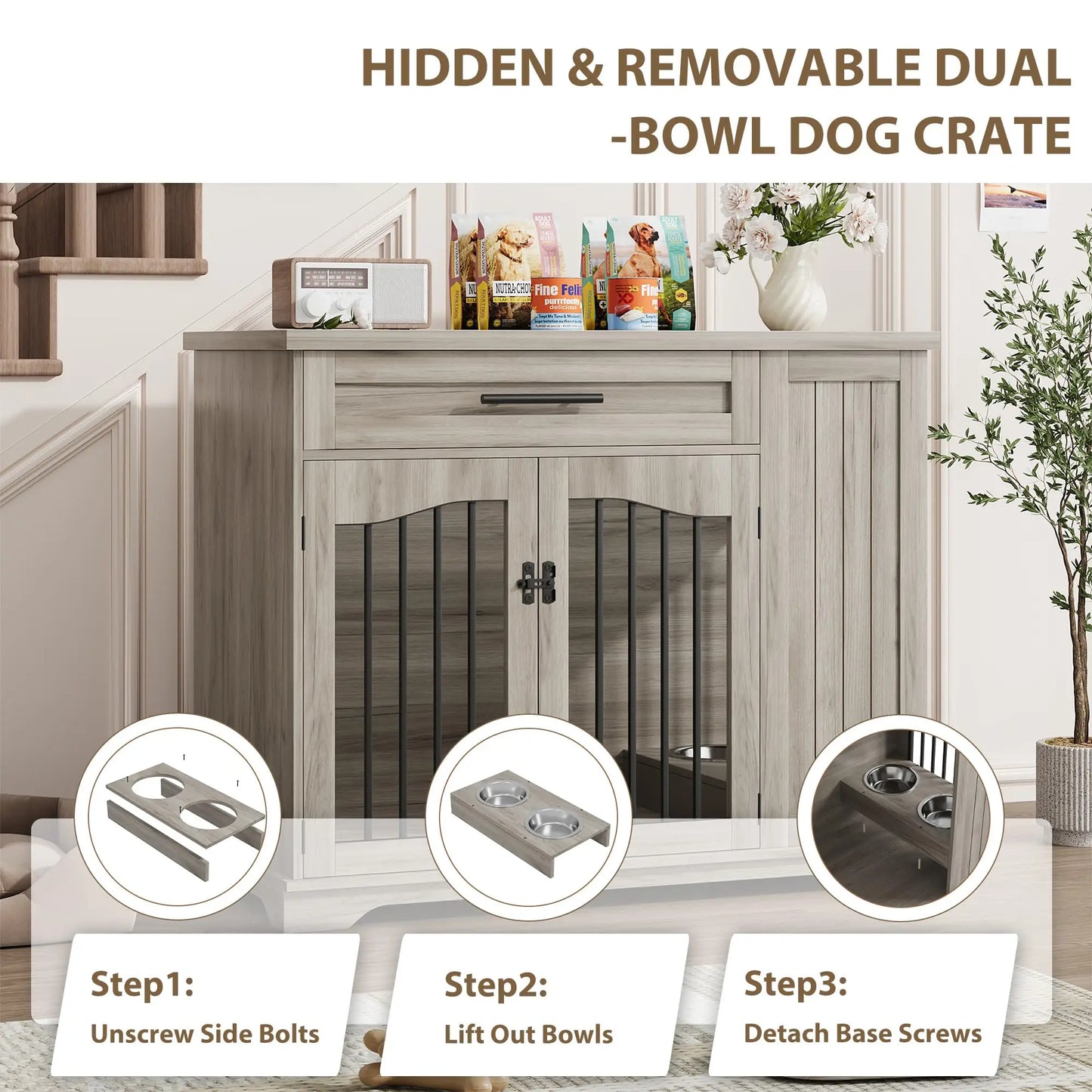 HiMISS Heavy Duty Wooden Dog Crate With Drawer Storage