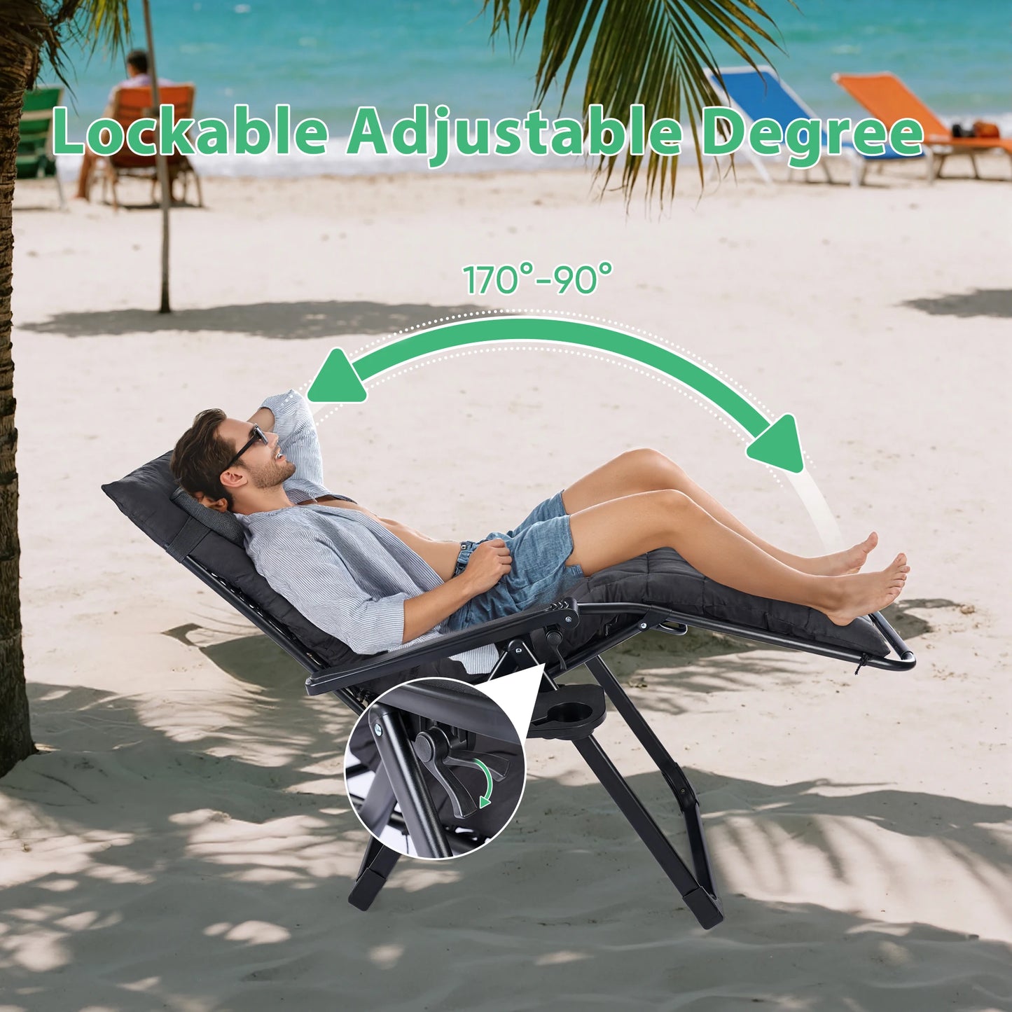 JHK Zero Gravity Recliner Folding Outdoor Lounge Chair With Cup Holder
