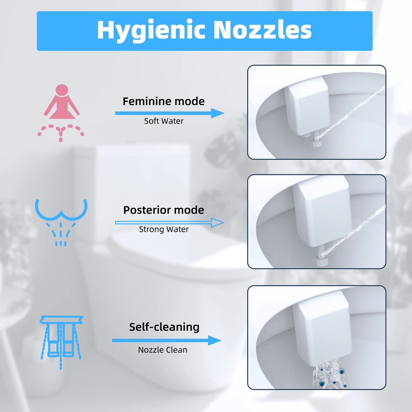 Hibbent Bidet Attachment With Hot Cold Water Spray Dual Nozzle