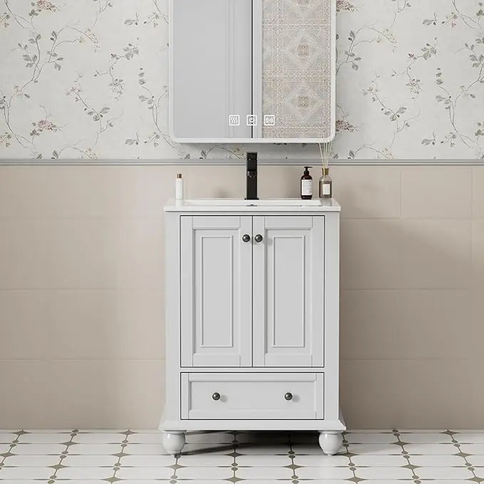Retro Oak Bathroom Vanity Sink Combo With Gourd Legs