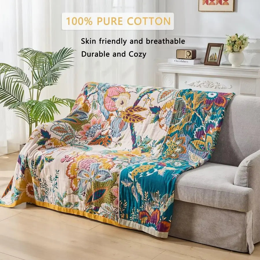 Reversible Cotton Throw Blanket Bohemian Tapestry Room Decor