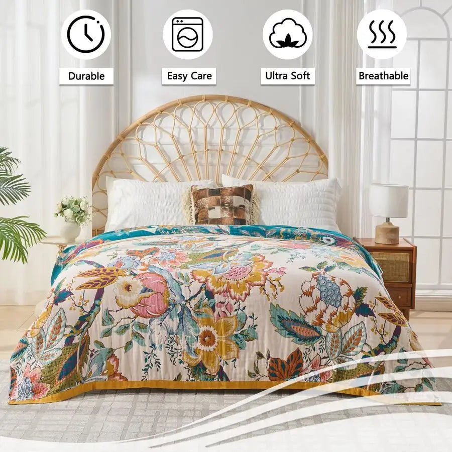 Reversible Cotton Throw Blanket Bohemian Tapestry Room Decor