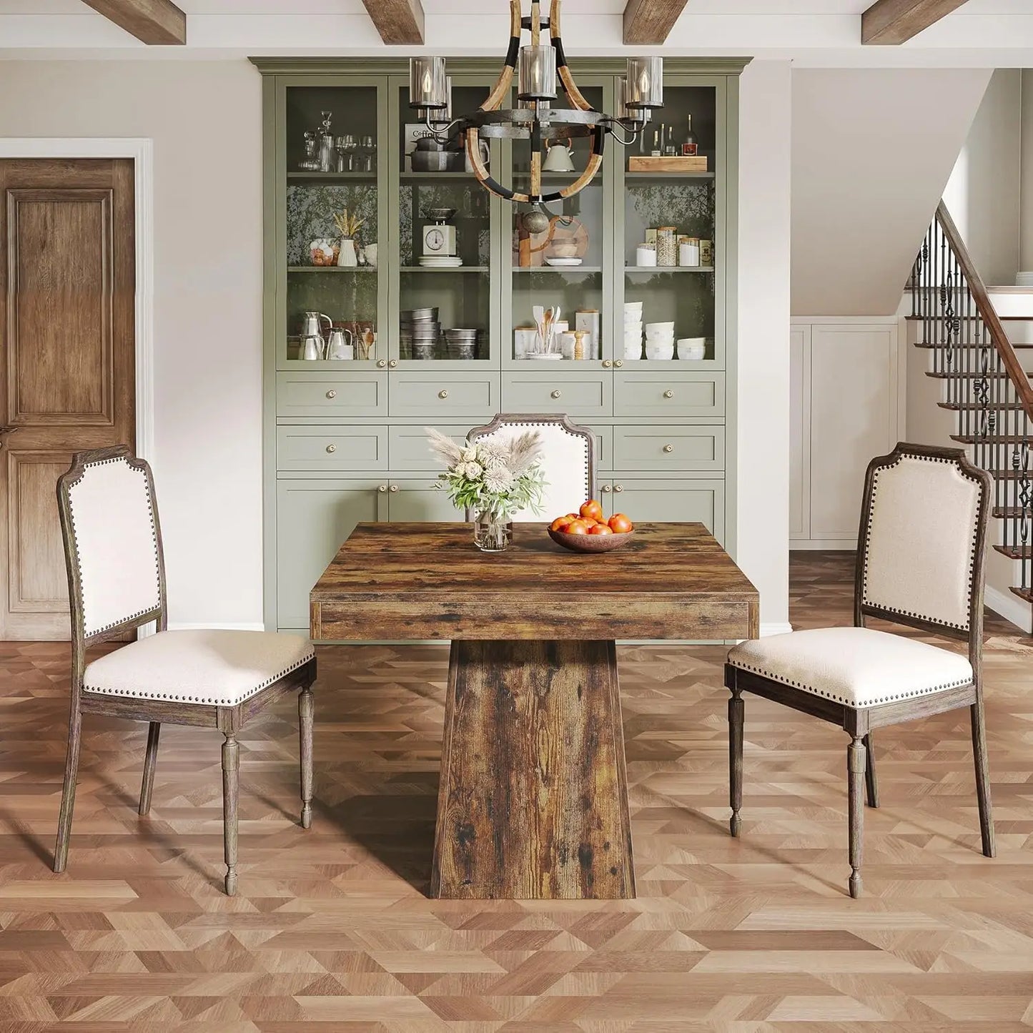 Little Tree Square Dining Table For 4 With Pedestal Base, Farmhouse Kitchen