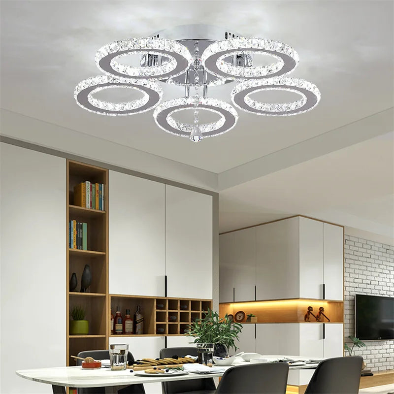 GreeLustr Modern Pendant Light Crystal Ring Ceiling Lamp Chandelier