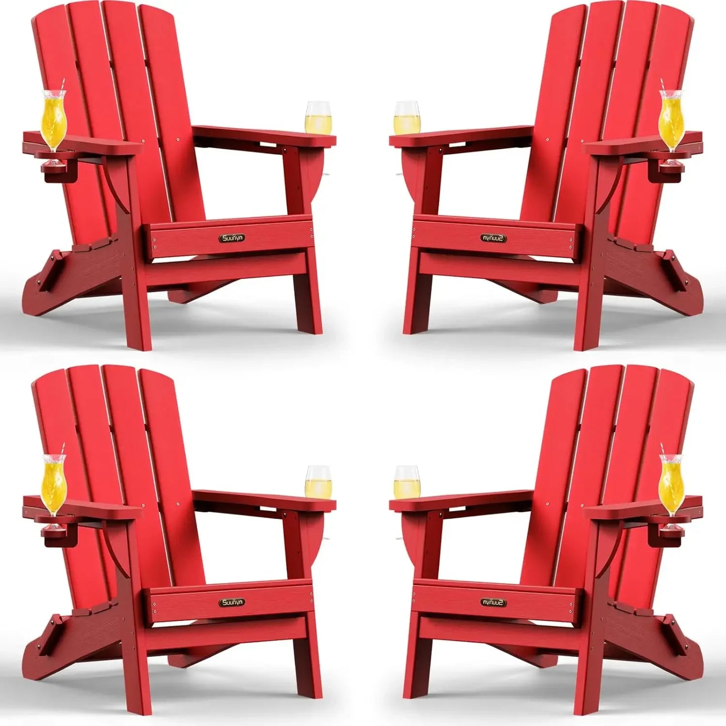 Folding Adirondack Chairs 4 Pack All Weather HDPE With Cupholders