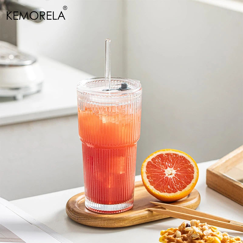 Kemorela Glass Tumblers With Lids And Straws Set Kit