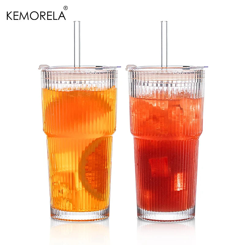 Kemorela Glass Tumblers With Lids And Straws Set Kit