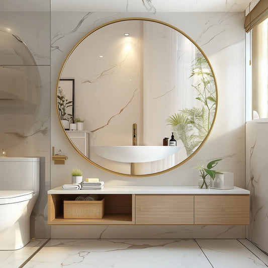 JHK Modern Round Vanity Mirror Framed Matte Metal Wall Mount