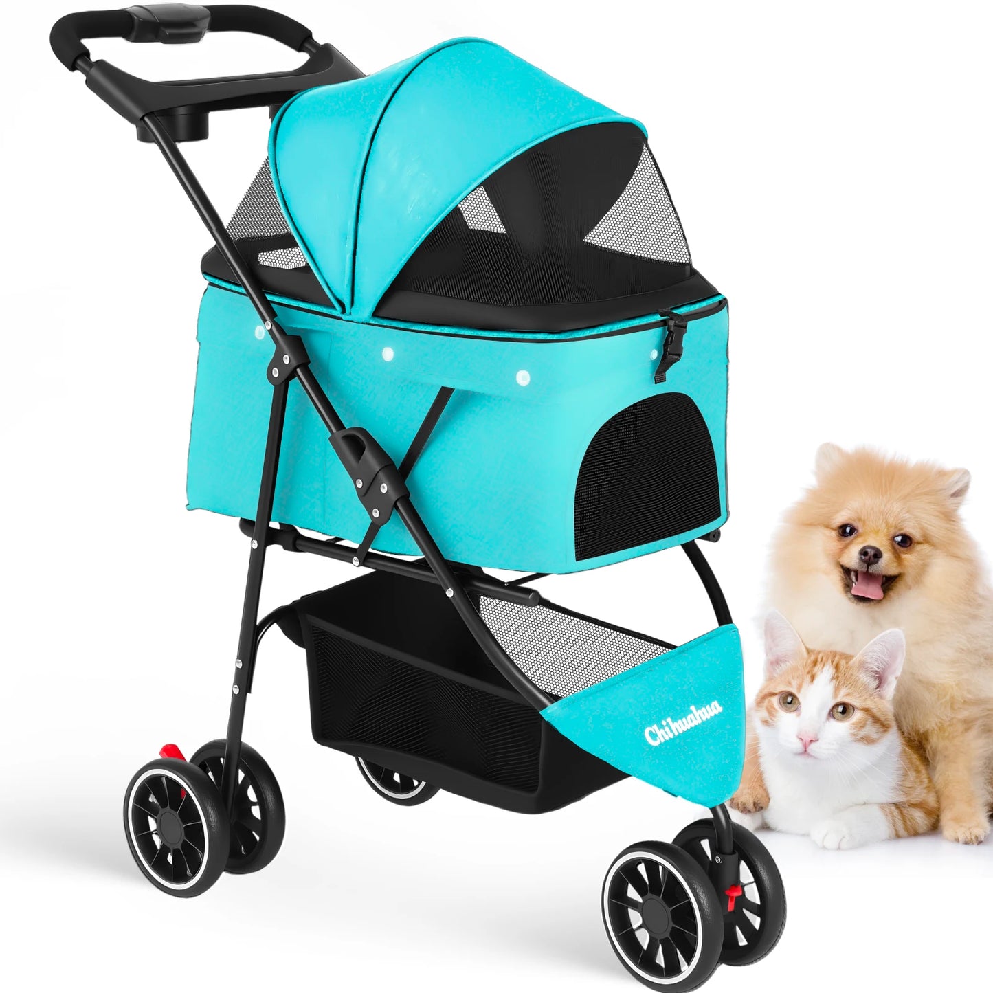 Chihuahua Foldable Pet Stroller for Cats and Dogs Three Wheels