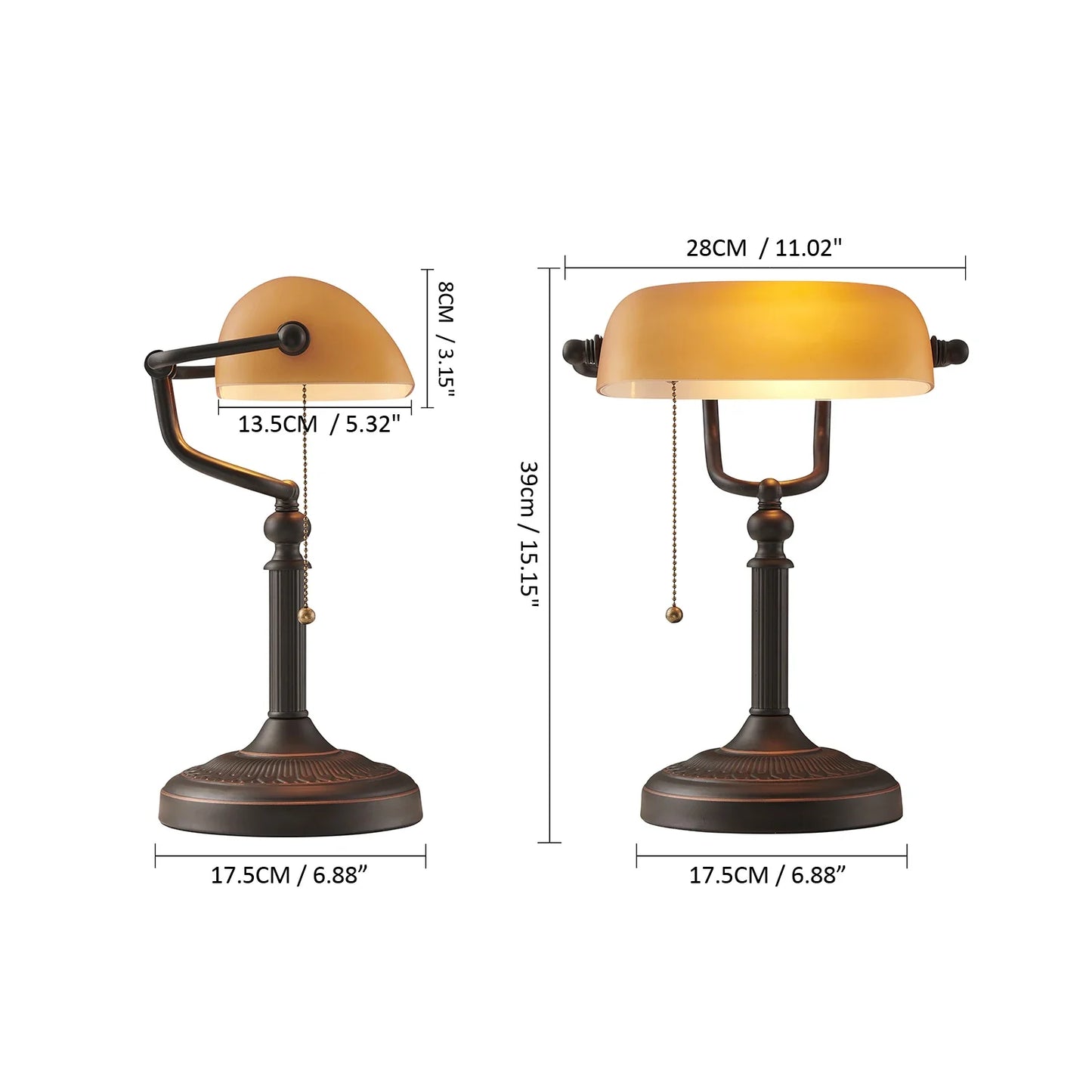 Newrays Desk Lamp Glass Banker Style Table Light Zipper Switch