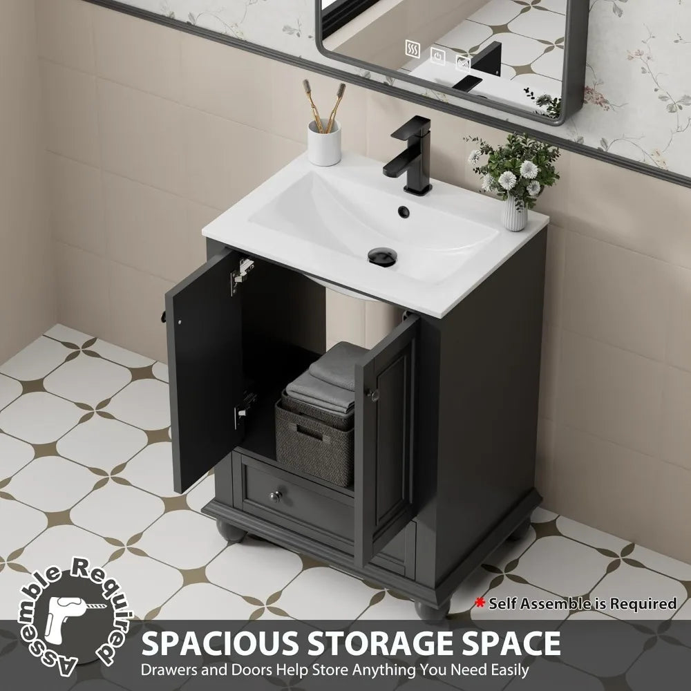 Retro Oak Bathroom Vanity Sink Combo With Gourd Legs