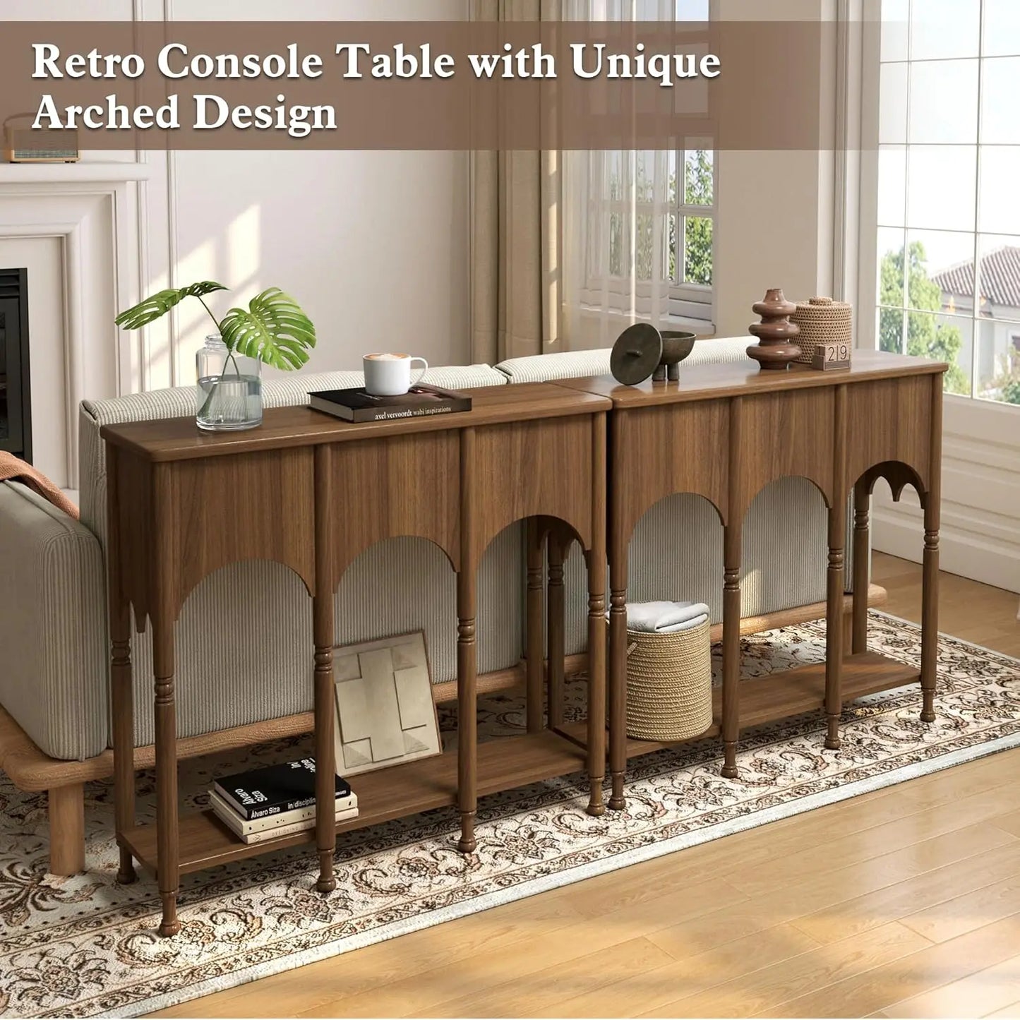 Wooden Console Table With Storage Shelf And Roman Legs