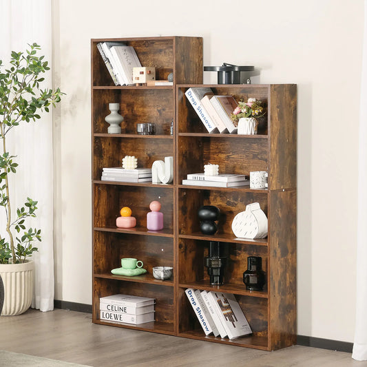 JHK 6-Tier Wooden Bookshelf Floor Standing For Living Room