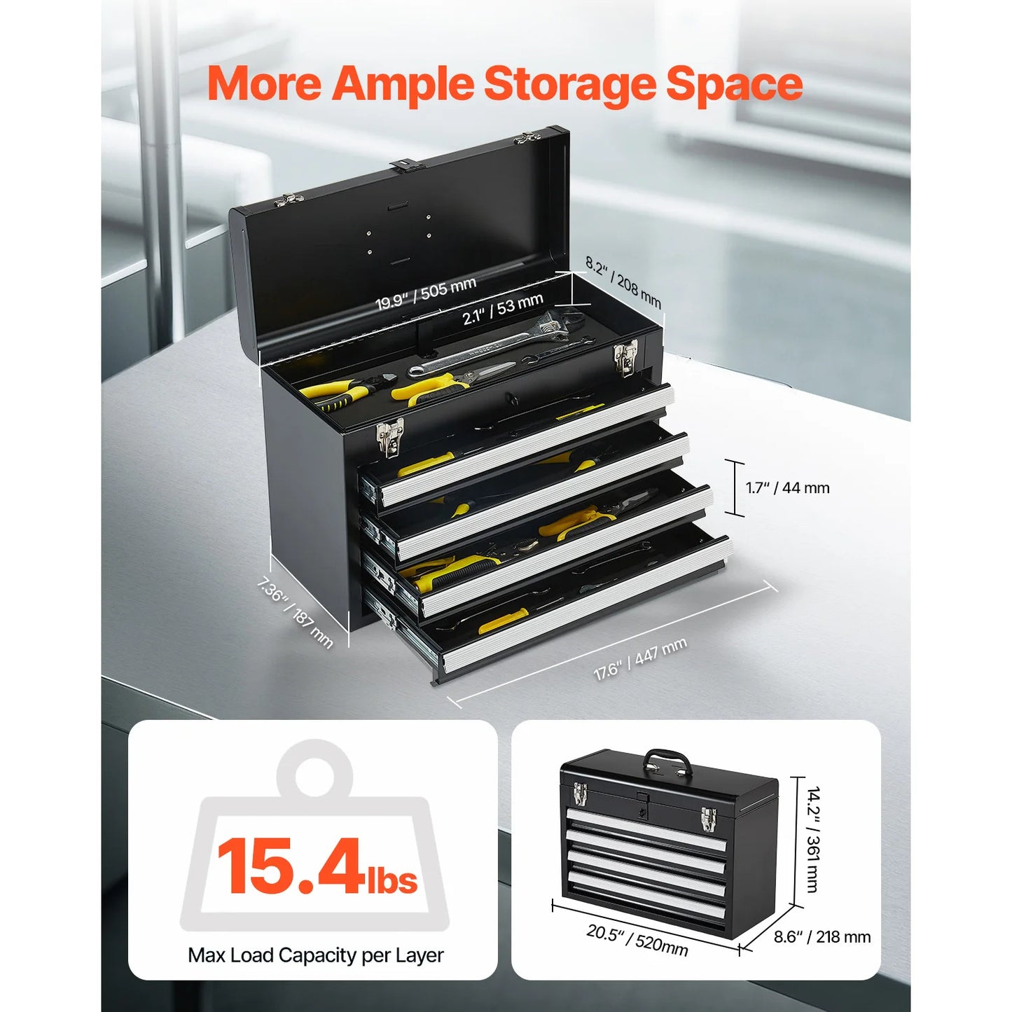 SucceBuy Metal Toolbox With 4 Locking Drawers For Workshop