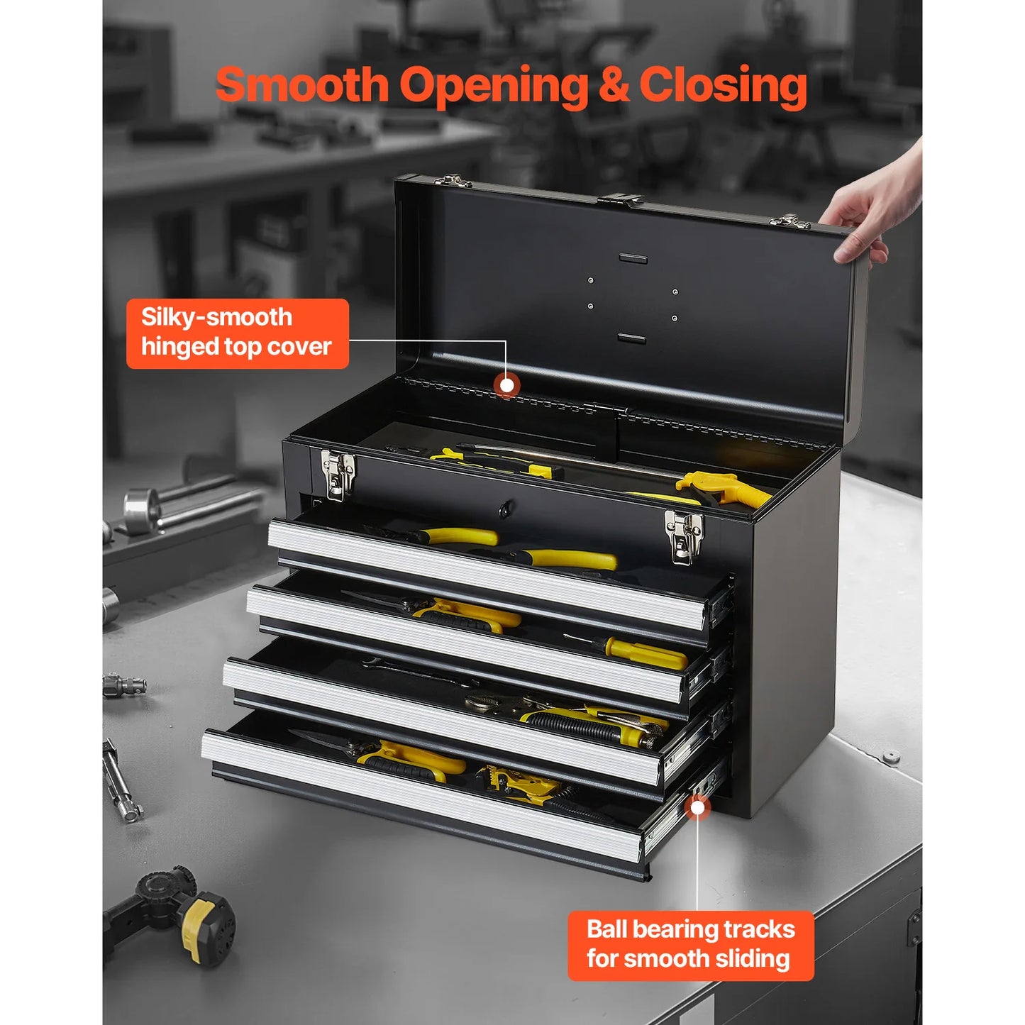 SucceBuy Metal Toolbox With 4 Locking Drawers For Workshop