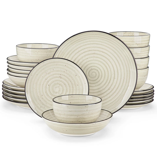 MALACASA 24/48 Piece Ceramic Dinnerware Set Handpainted Spiral