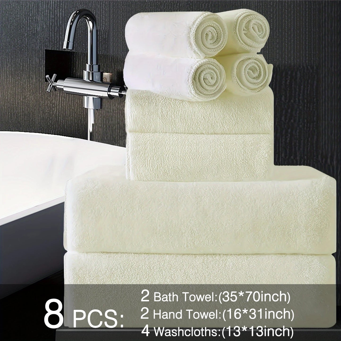 Belista Oversized Bath Towels Set Eight Piece Includes Towels Washcloths