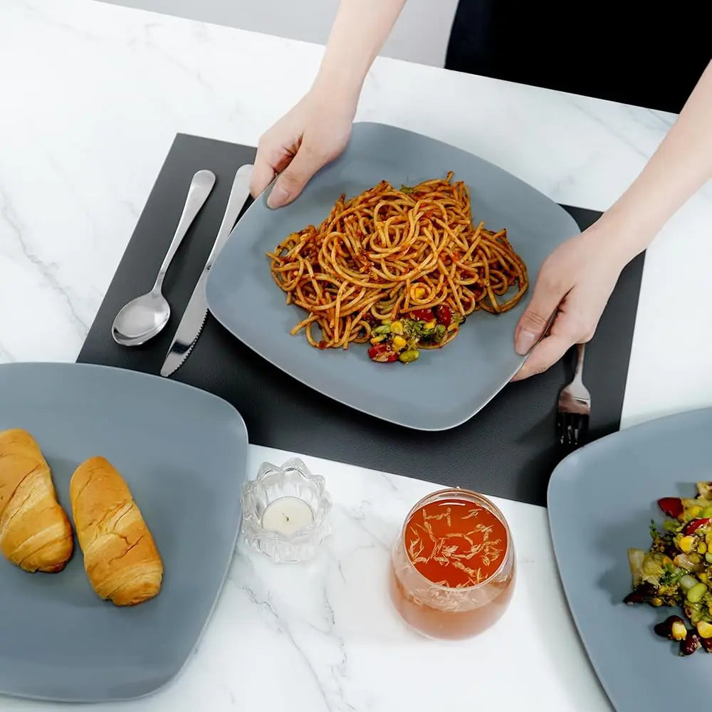 BONJEAN Unbreakable Melamine Square Dinner Plates Set