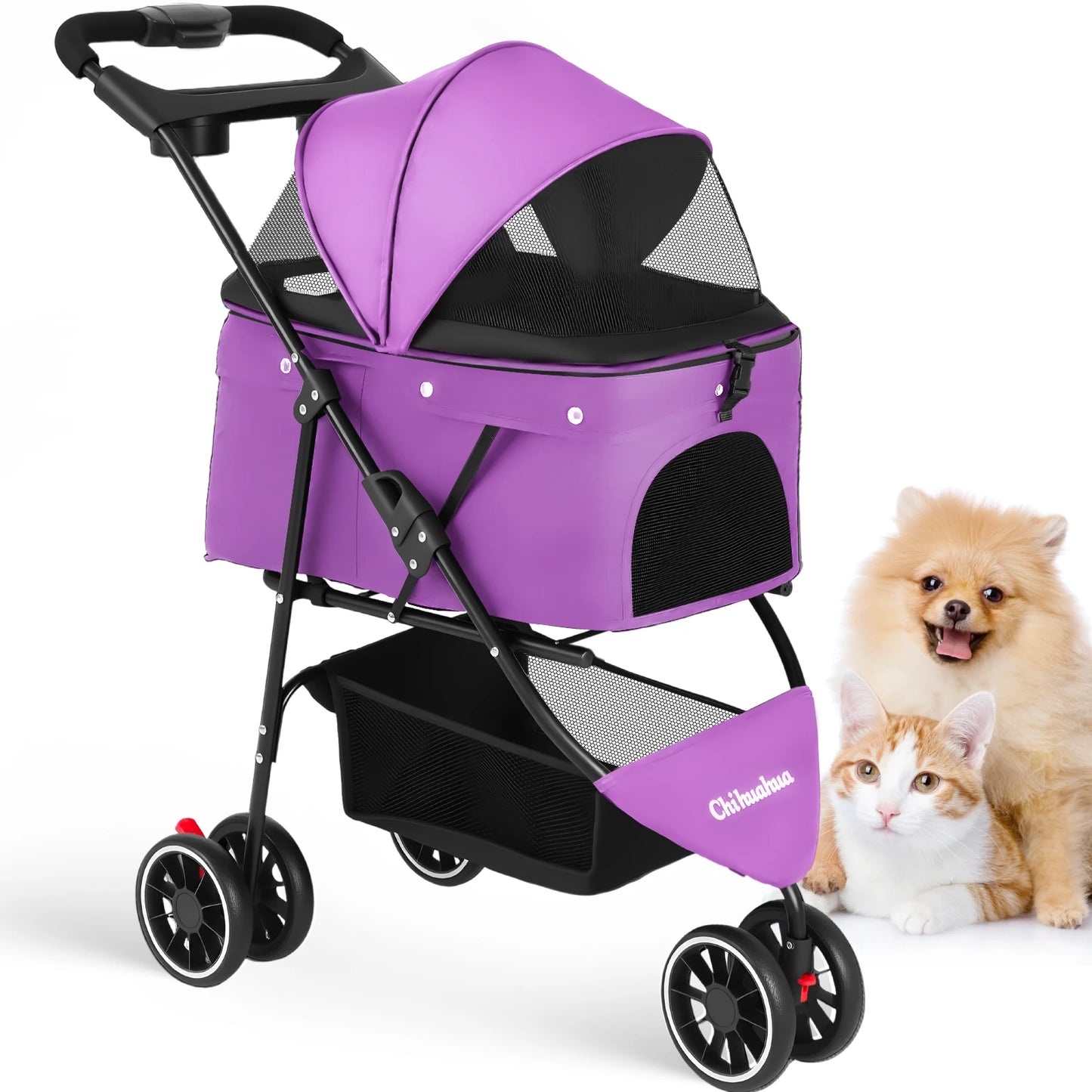 Chihuahua Foldable Pet Stroller for Cats and Dogs Three Wheels