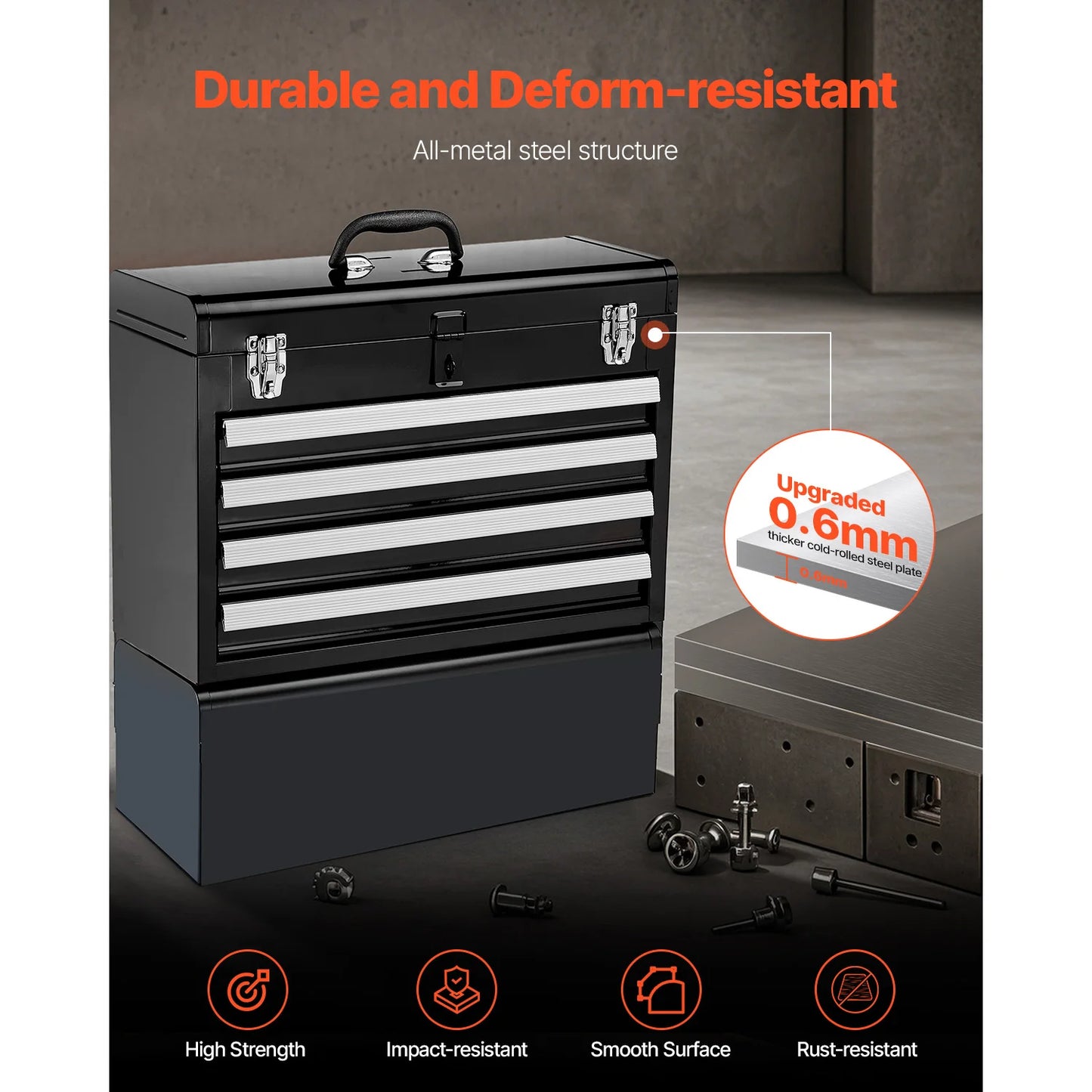 SucceBuy Metal Toolbox With 4 Locking Drawers For Workshop
