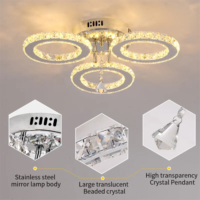 GreeLustr Modern Pendant Light Crystal Ring Ceiling Lamp Chandelier