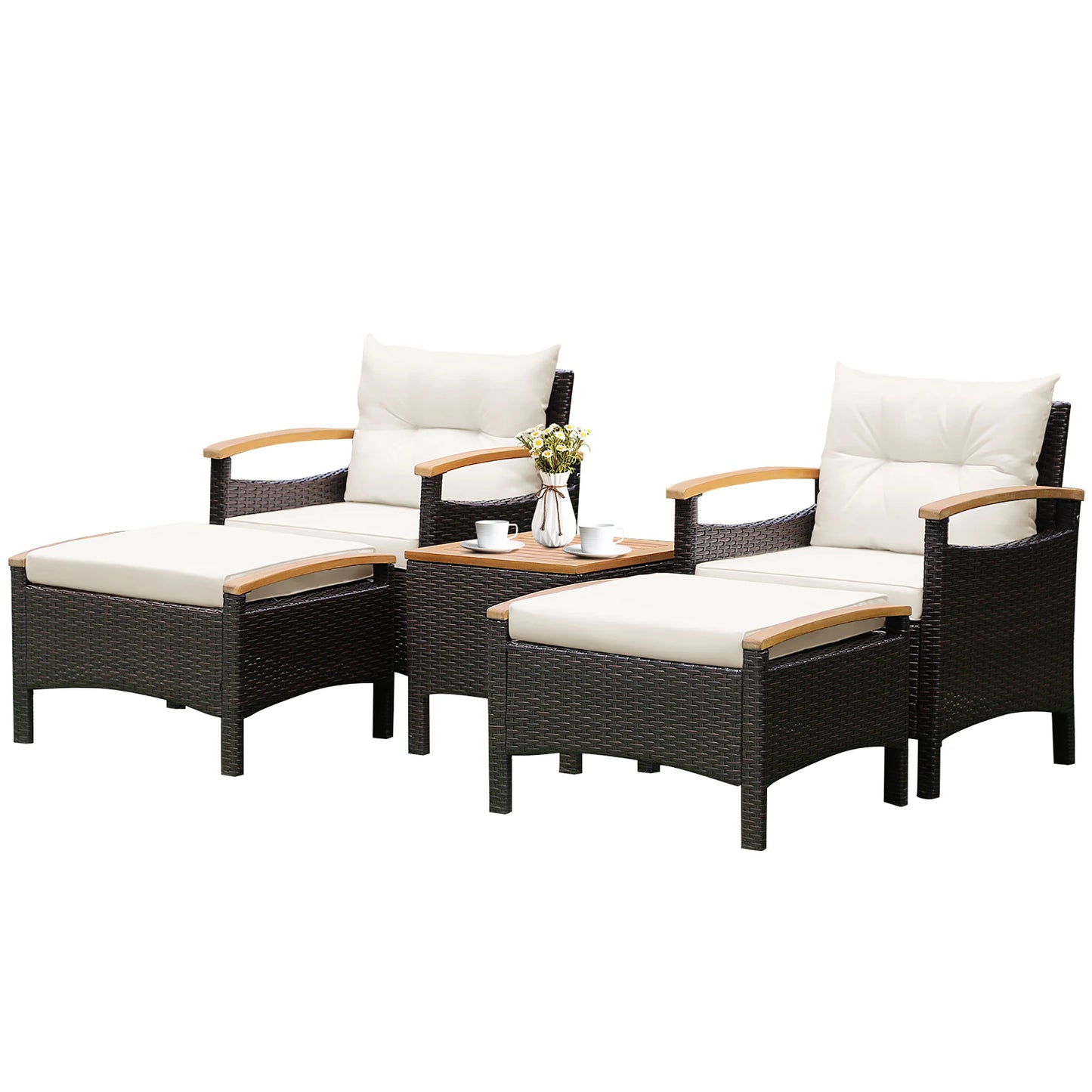 HOMASIS 5-Piece Patio Rattan Furniture Set With Cushioned Sofas And Table