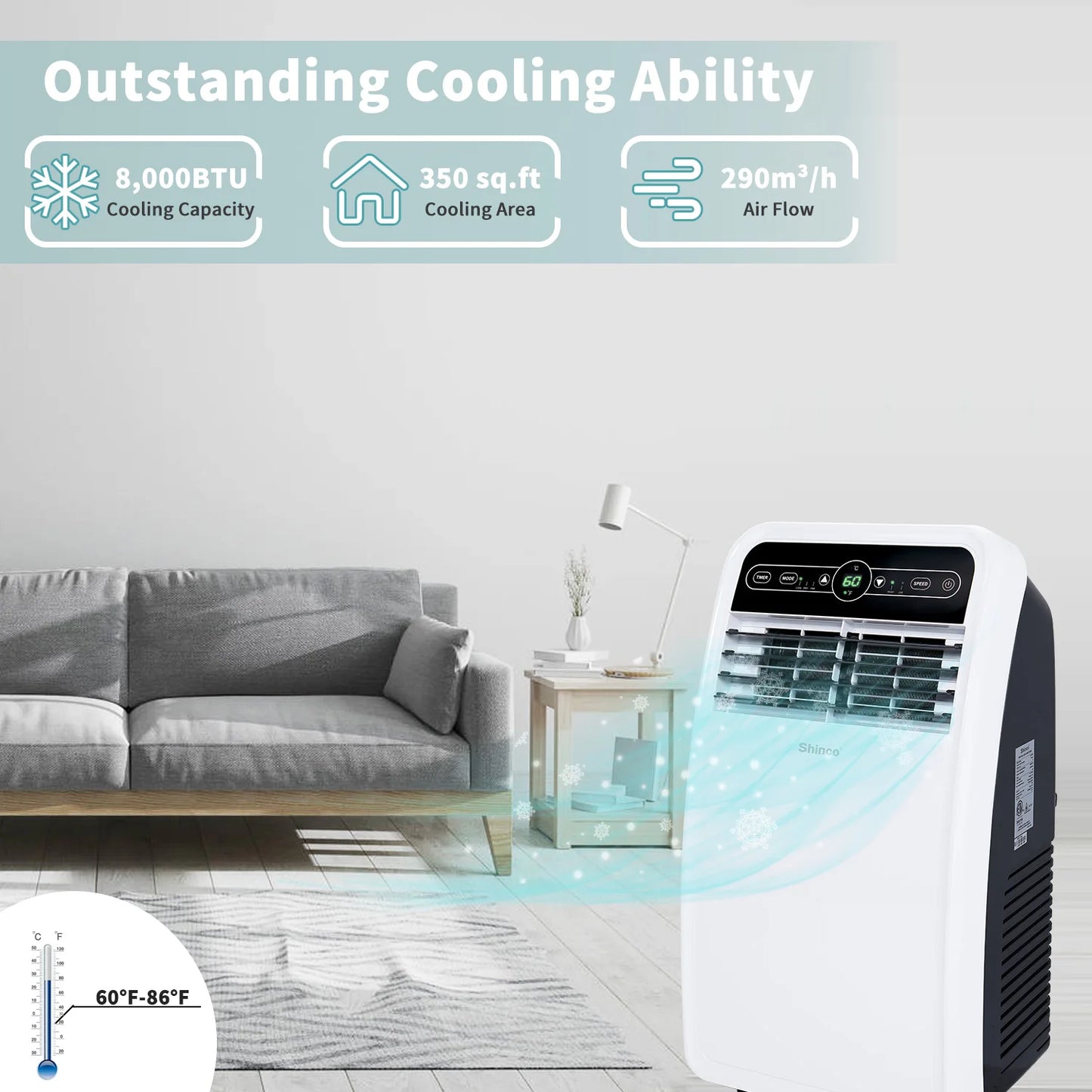 Shinco 8000 BTU Portable Air Conditioner With Built-In Dehumidifier