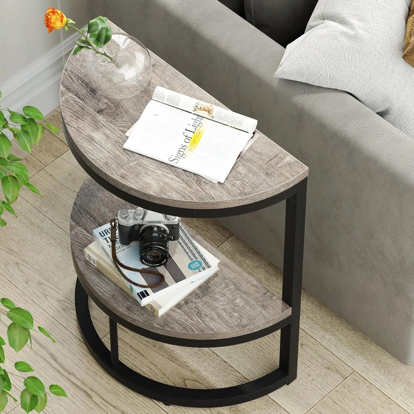 LITTLE TREE 2 Tier End Table Semi Circle with Storage